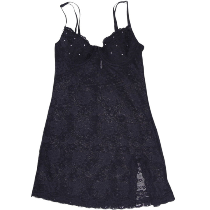 Ladies Rampage Intimates Black Lace Rhinestone Babydoll Chemise Size M