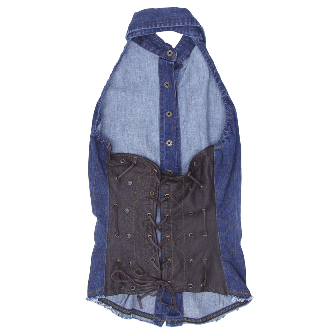 Y2K Parasuco Halter Neck Button Down Denim Top - Fashion Rerun Vintage Migration_Tops