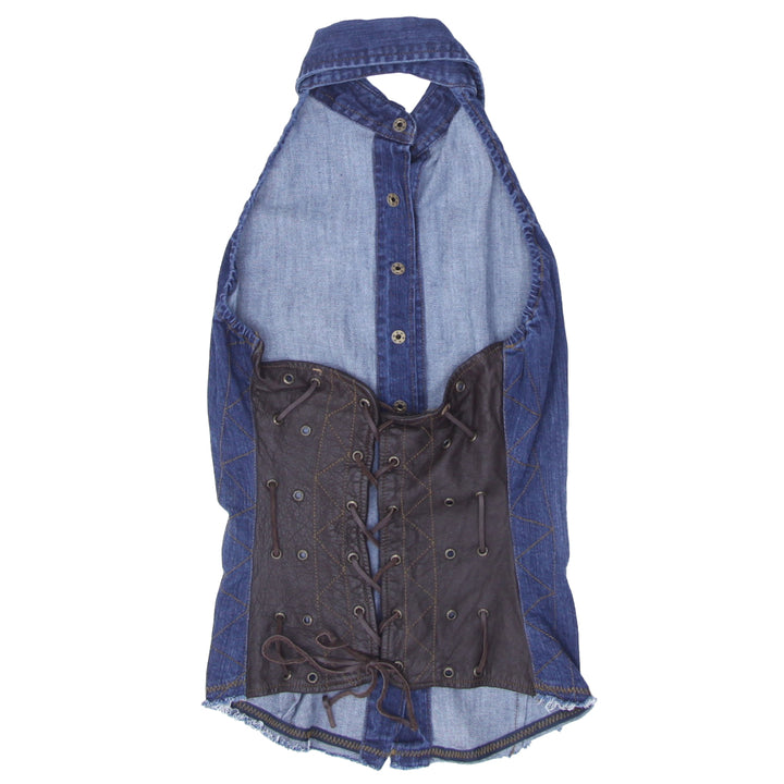Y2K Parasuco Halter Neck Button Down Denim Top - Fashion Rerun Vintage Migration_Tops