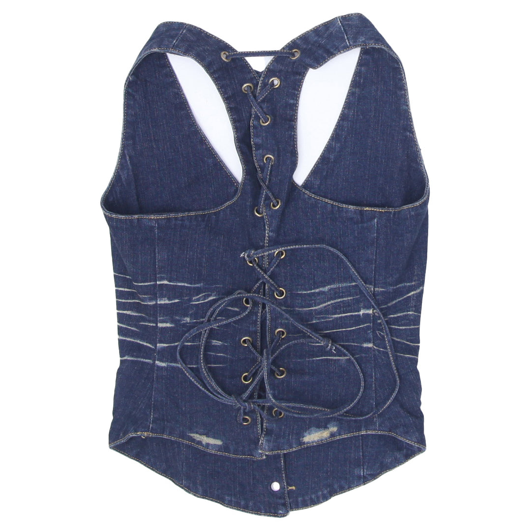 Y2K Baby Phat Racerback Lace Up Denim Vest - Fashion Rerun Vintage Migration_Tops