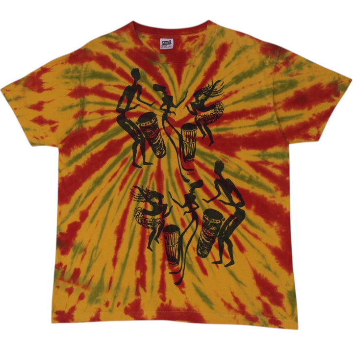 Vintage Anvil Tie-Dye Jamaican Tie Dye Drumming Print T-Shirt Made In USA XL | Migration_T-Shirts | Fashion Rerun