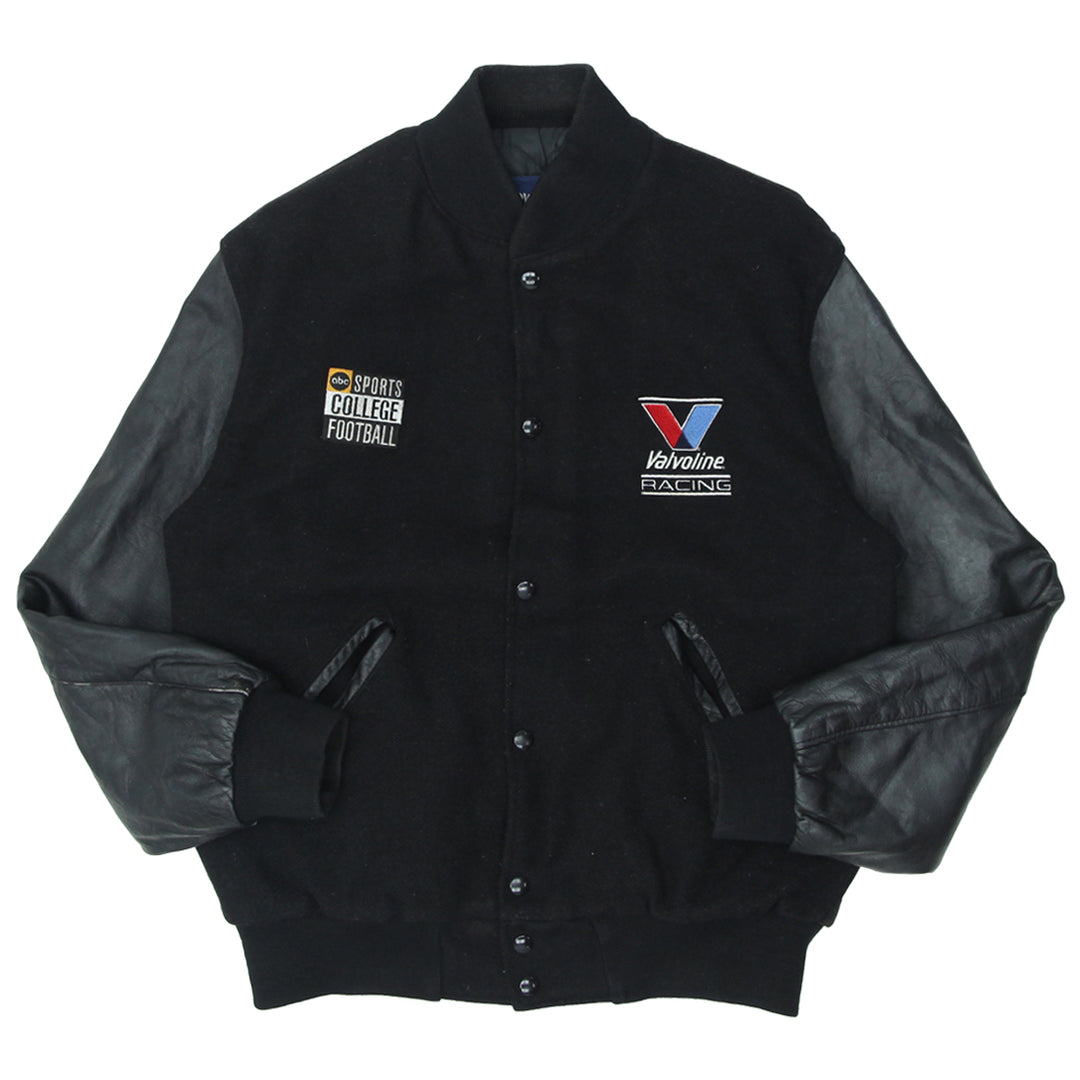 Vintage Holloway ABC Sports College Football Varsity Jacket-Valvoline Racing Black & Wool Leather Made in USA - Fashion Rerun Vintage Migration_Jacket