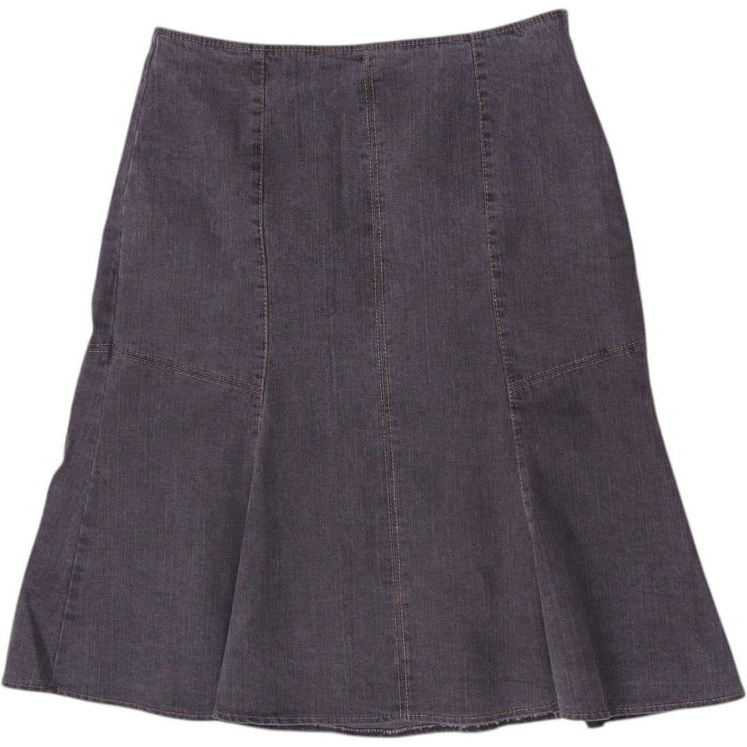 Y2K Ladies Tribal Jeans Paneled A-Line Stretch Denim Skirt Dark Grey Size 4