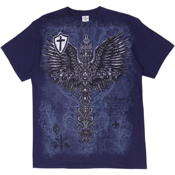 Y2K Mens Delta Winged Cross Gothic Graphic T-Shirt Size L