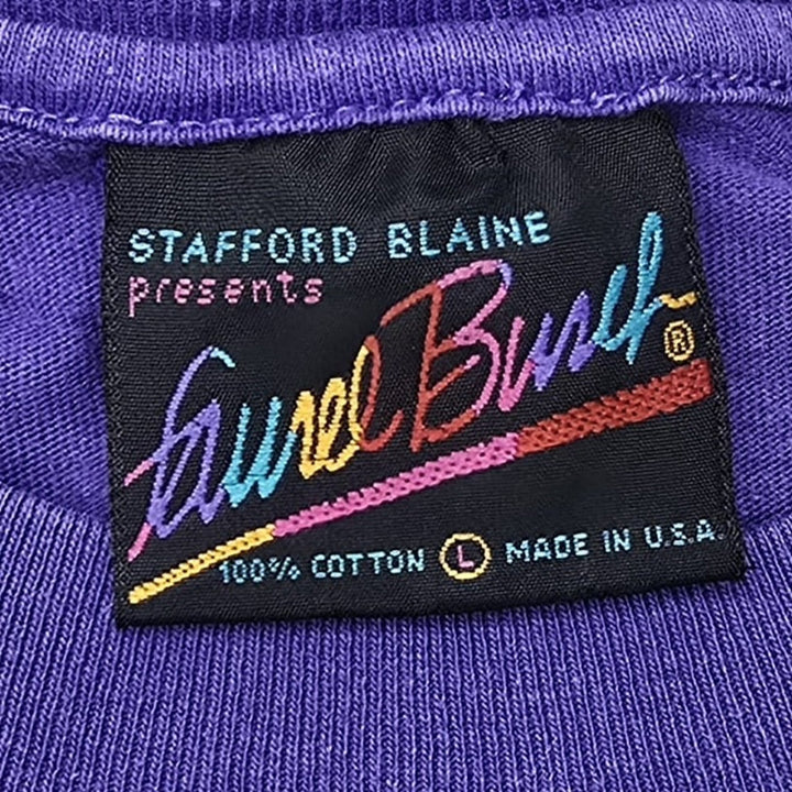 Vintage Mens Laurel Burch T-Shirt Purple Cat Graphic Art