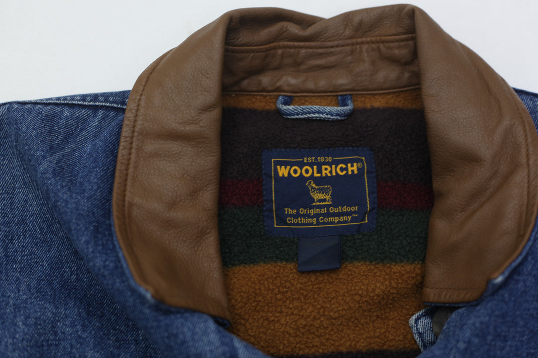 Vintage Woolrich Jean Jacket Womens Blanket Fleece Lined Denim Button Front