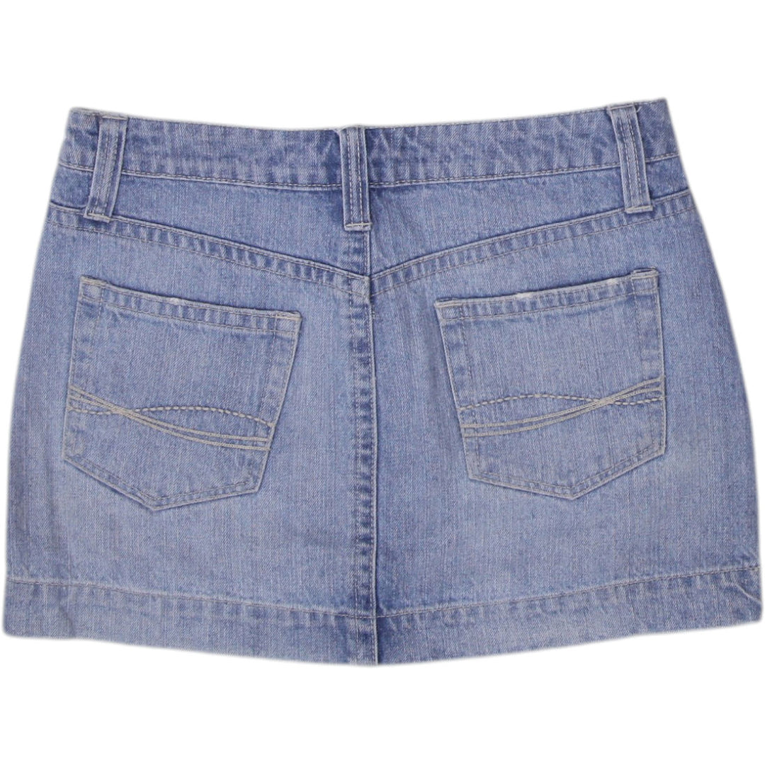 Y2K Ladies Blue Embroidered Floral Denim Mini Skirt Size 26 | Migration_Skirts - Side View | Fashion Rerun