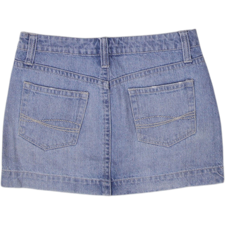 Y2K Ladies Blue Embroidered Floral Denim Mini Skirt Size 26 | Migration_Skirts - Side View | Fashion Rerun