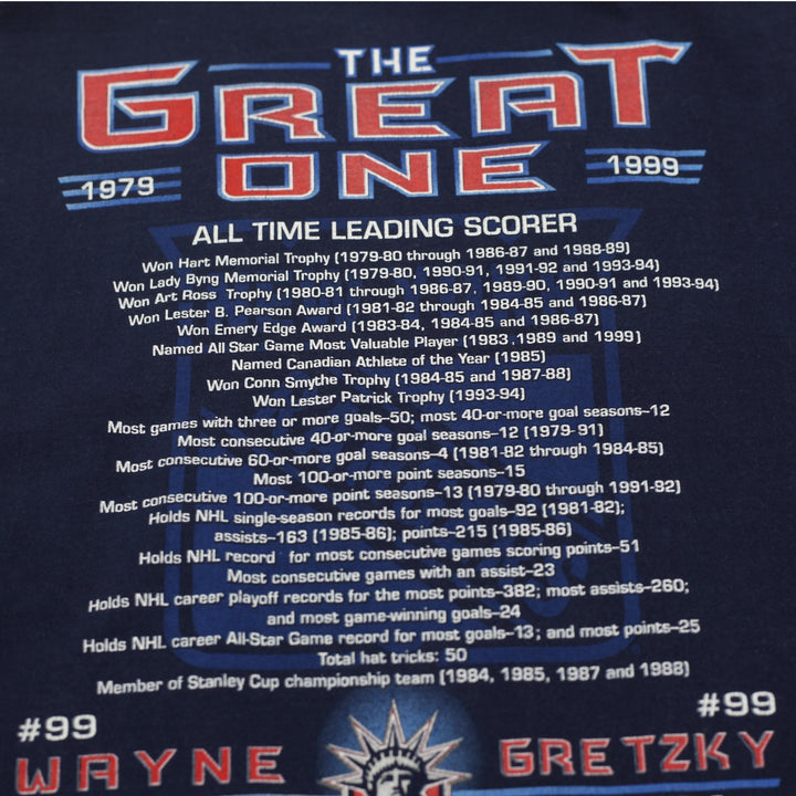 Vintage Pro Player Wayne Gretzky #99 NY Rangers The Great One T-Shirt Size XL