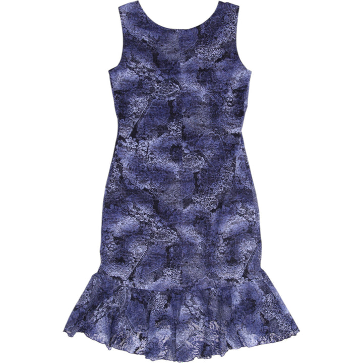 Y2K Ladies Le Chateau Abstract Blue Mesh High Low Ruffle Dress Size XL