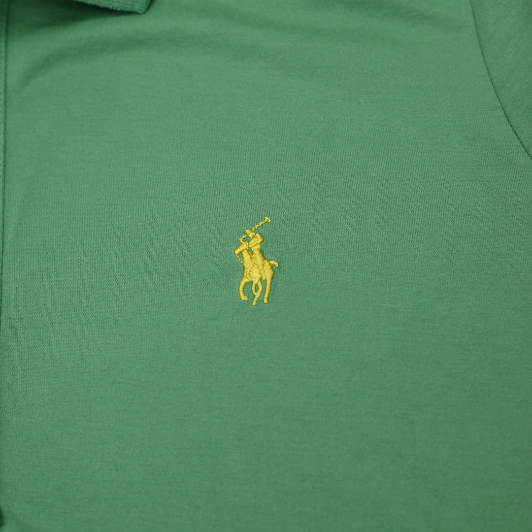 Ladies Ralph Lauren Golf Polo Green Yellow Pony Cotton Tailored Fit Size L