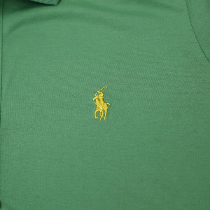 Ladies Ralph Lauren Golf Polo Green Yellow Pony Cotton Tailored Fit Size L