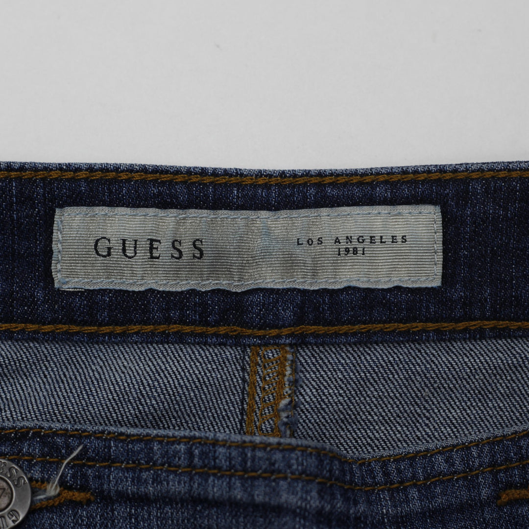 Ladies Guess Jeans Distressed Dual Zip Corset Denim Skirt Size 28