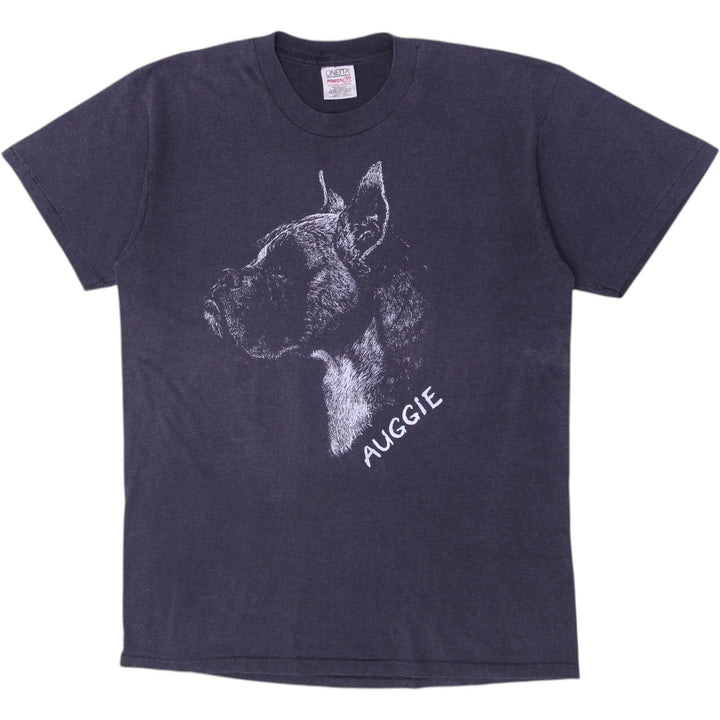Vintage 90s Mens Oneita Boxer Dog "Auggie" Graphic T-Shirt Size L