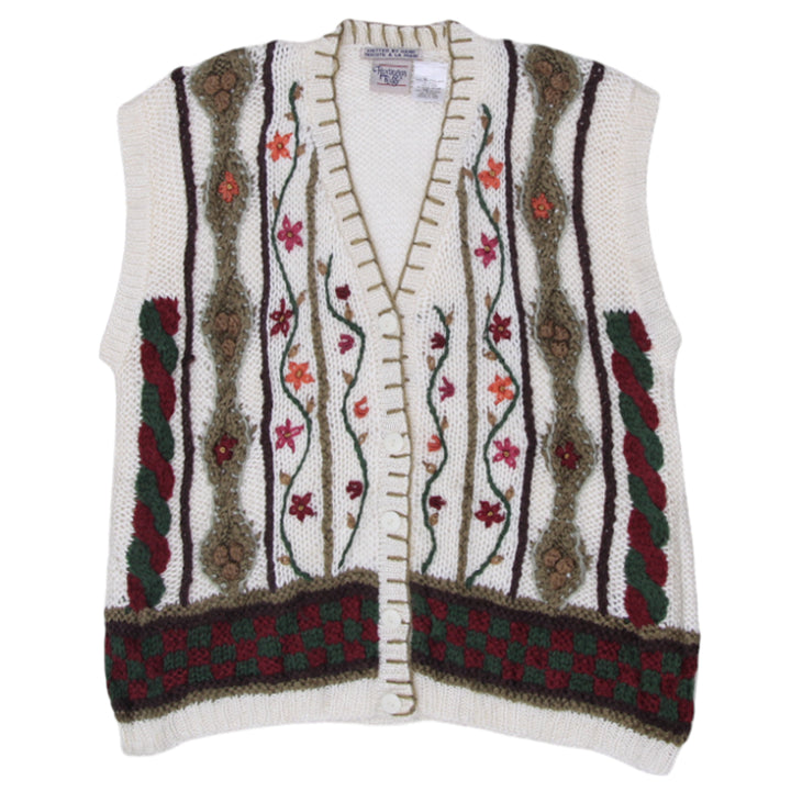 Vintage Hand-Knitted Huntington Ridge Floral Cardigan Vest-XL Ladies - Fashion Rerun Vintage Migration_Sweaters