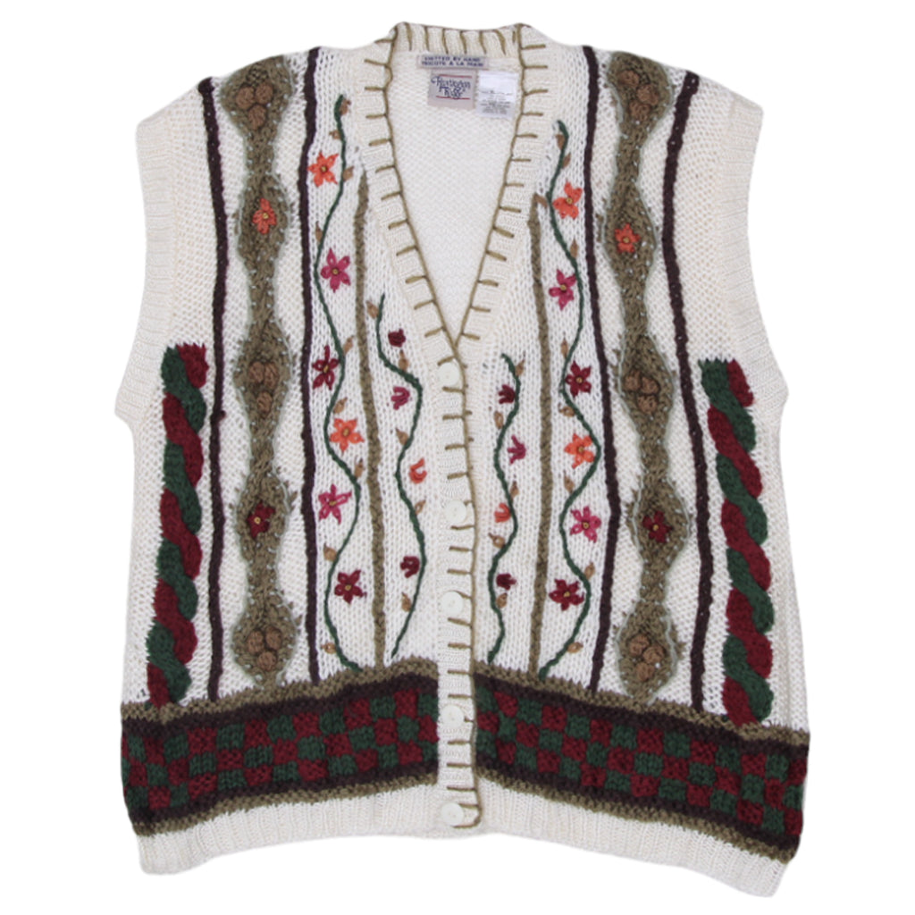 Shop Vintage Hand-Knitted Huntington Ridge Floral Cardigan Vest-XL