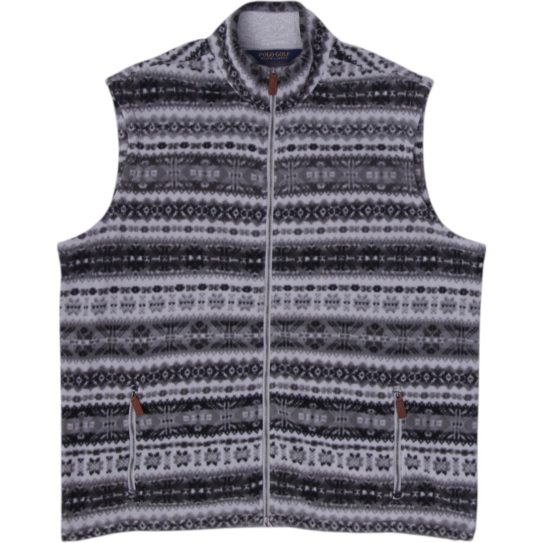 Mens Ralph Lauren Golf Gray Patterned Fleece Full Zip Vest Size XL | Migration_Vests | Fashion Rerun