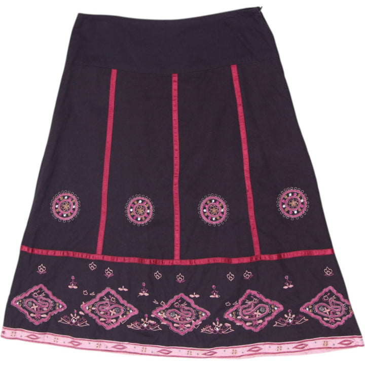 Y2K Ladies Bohemian Medallion Embroidered Flare Midi Skirt