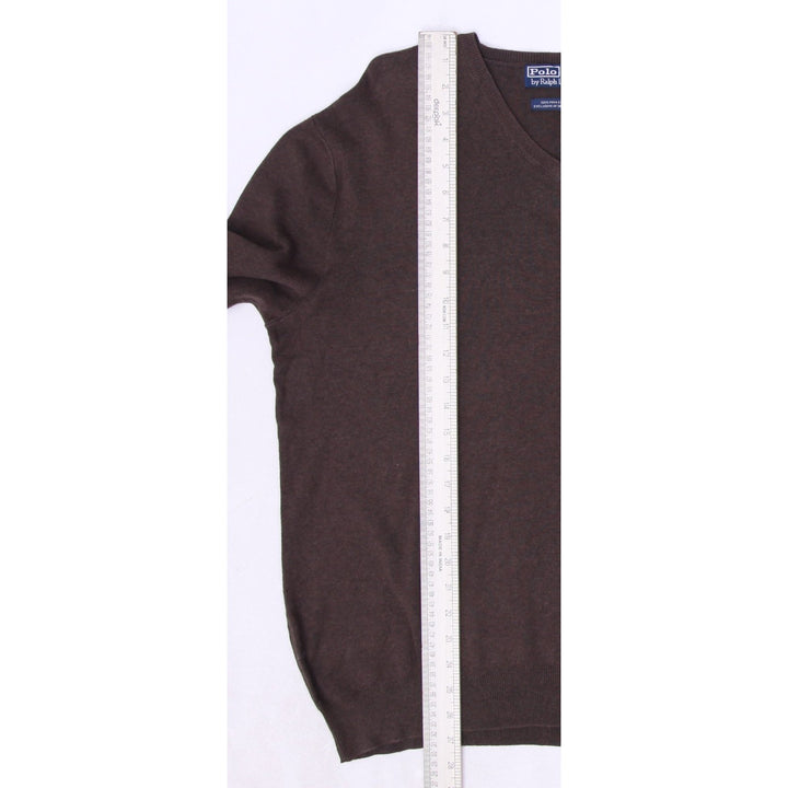 Vintage Mens Ralph Lauren Brown V-Neck Cotton Sweater Size L | Migration_Knitwear & Sweaters - View 7 | Fashion Rerun