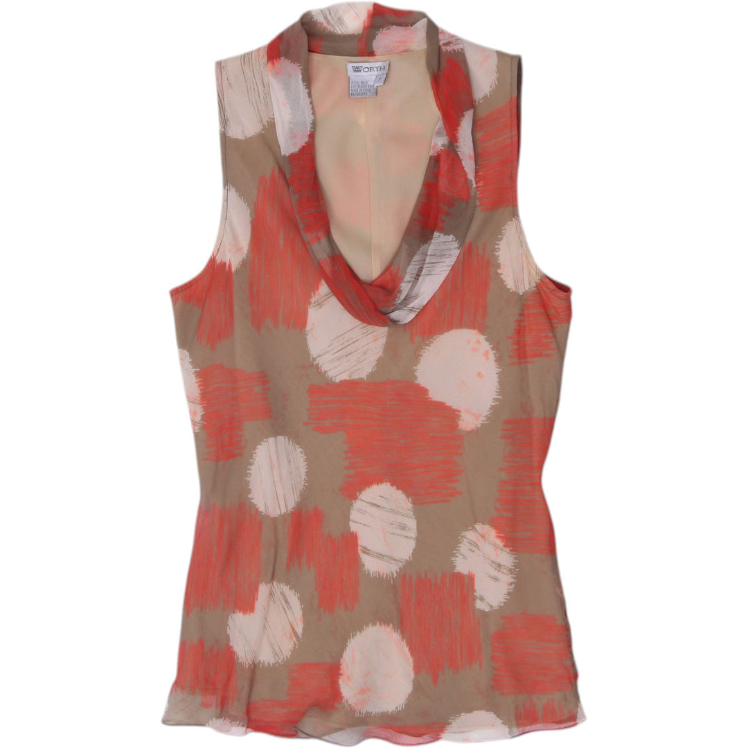 Y2K Ladies Worth 100% Silk Abstract Polka Dot Cowl Neck Tank Top