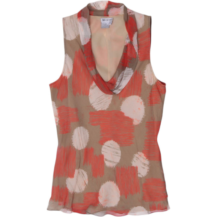Y2K Ladies Worth 100% Silk Abstract Polka Dot Cowl Neck Tank Top