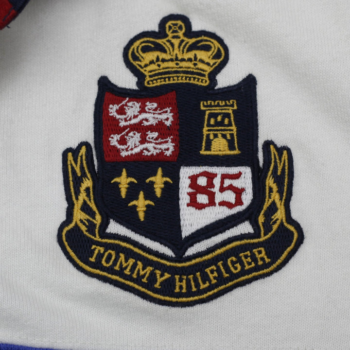 Mens Tommy Hilfiger Rugby Shirt Blue White Striped Embroidered Crest