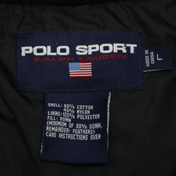 Vintage 90s Polo Sport Ralph Lauren Black Down Puffer Jacket Flag Logo