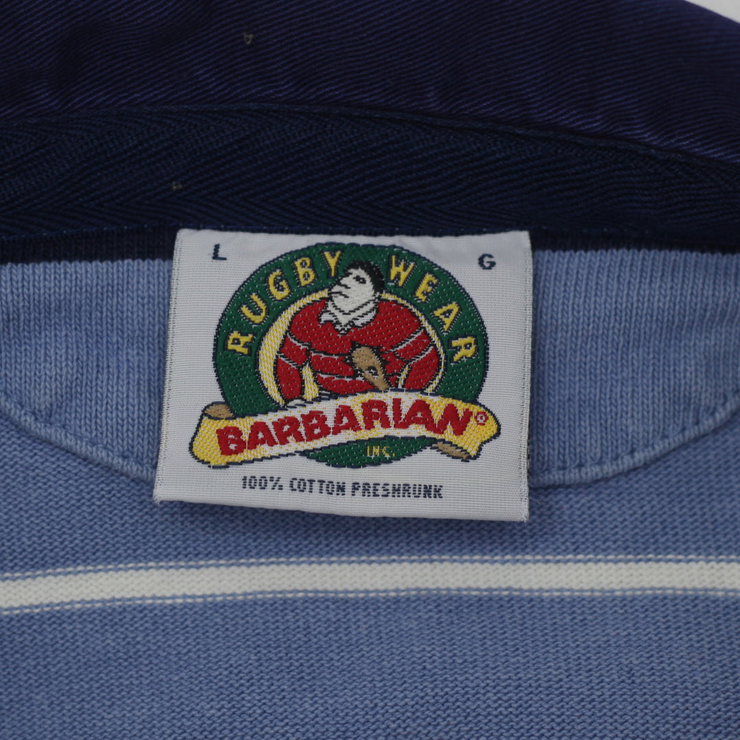 Vintage Barbarian Rugby Wear Striped Cotton Polo Shirt Size Large - Fashion Rerun Vintage Migration_T-Shirt