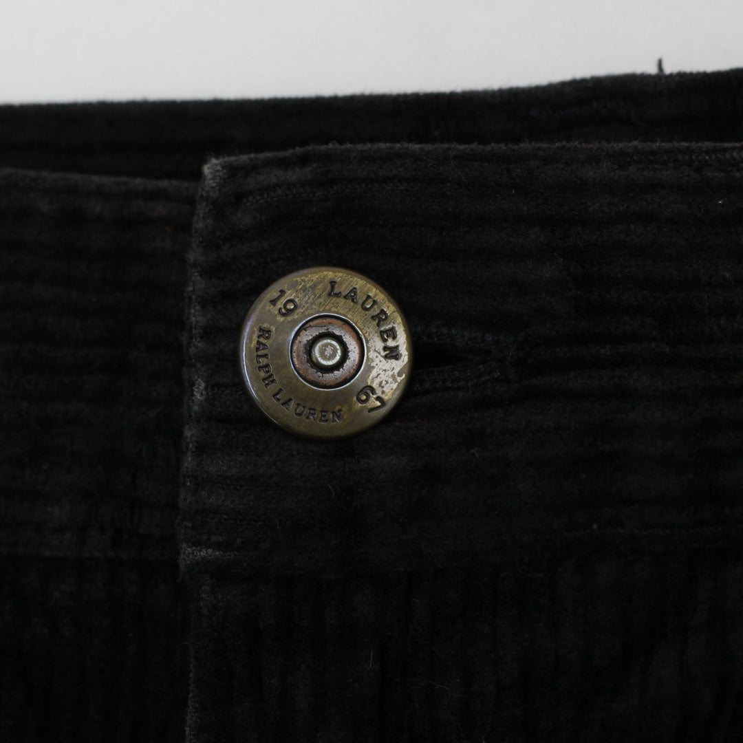 Ladies Lauren Jeans Co. Ralph Lauren Black Corduroy Pants Leather Patch Size 14