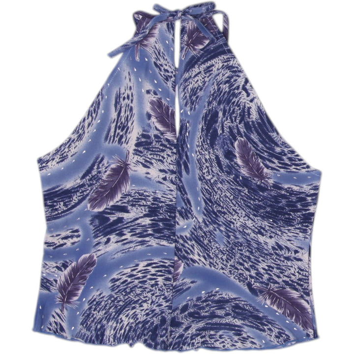 Y2K Ladies Sleeveless Top Blue Abstract Tie Back