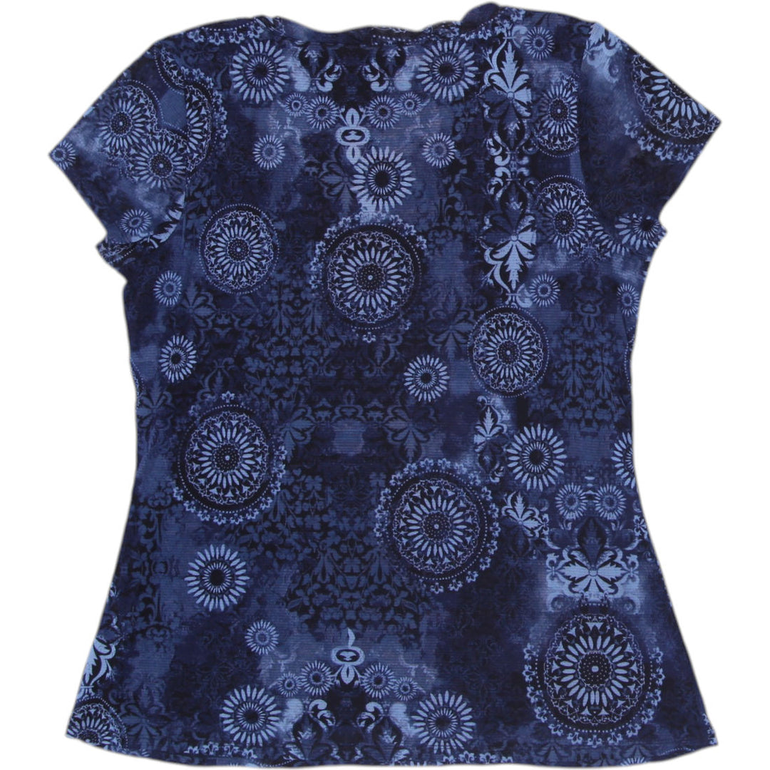 Y2K Ladies Axcess Axcess Liz Claiborne Blue Mandala Lined Mesh Top Size M
