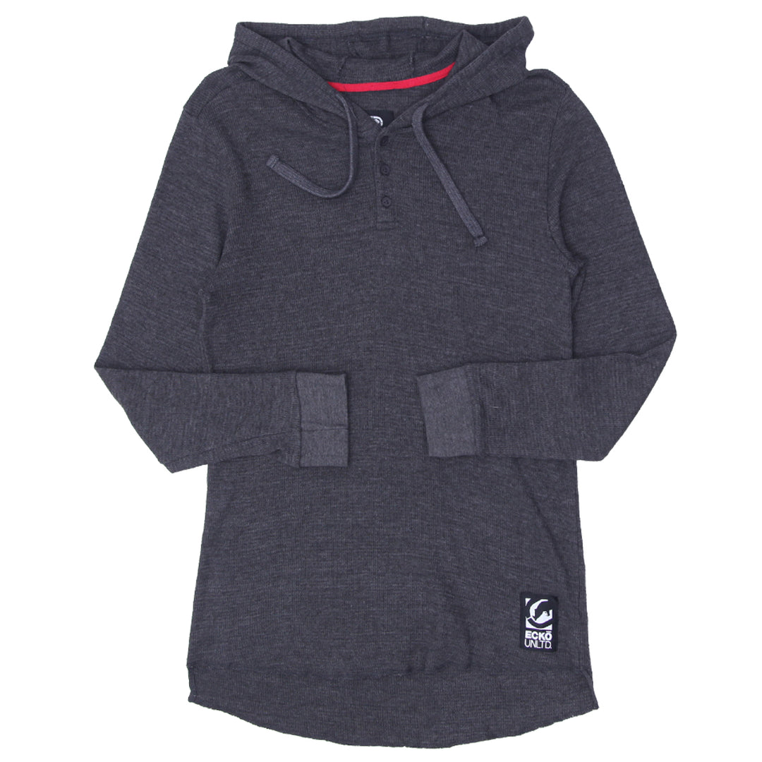 Mens Ecko Unltd Button Neck Long Sleeve Waffle Hooded T-Shirt - Fashion Rerun Vintage Migration_T-Shirt