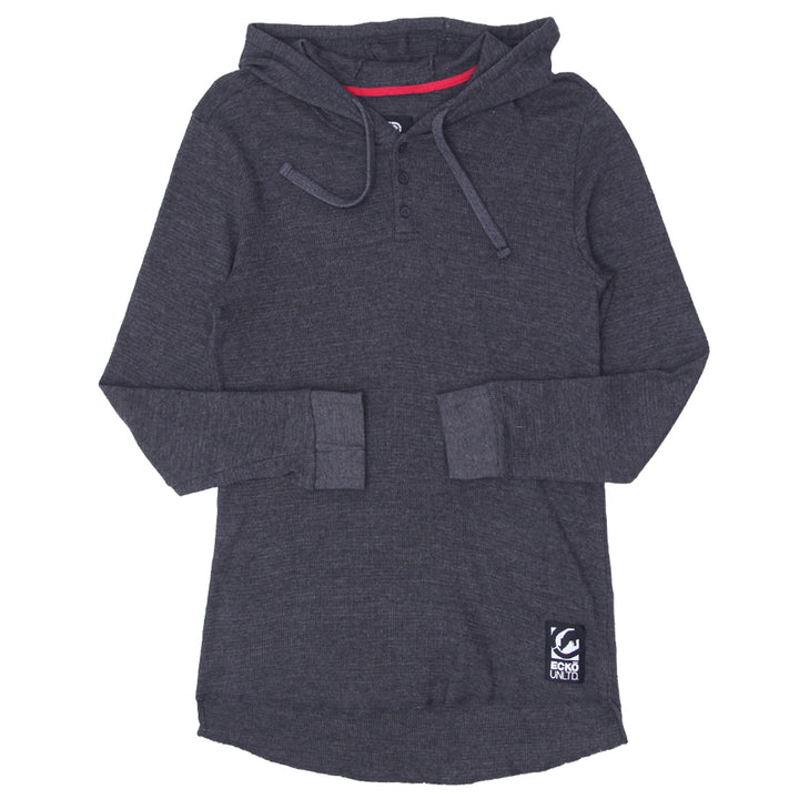 Mens Ecko Unltd Button Neck Long Sleeve Waffle Hooded T-Shirt - Fashion Rerun Vintage Migration_T-Shirt