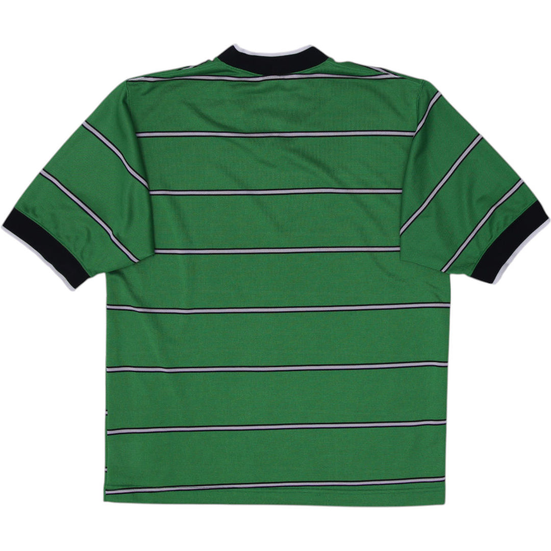 Vintage 90s Nike Green Striped V-Neck Jersey Shirt Size M | Migration_Jerseys - Side View | Fashion Rerun