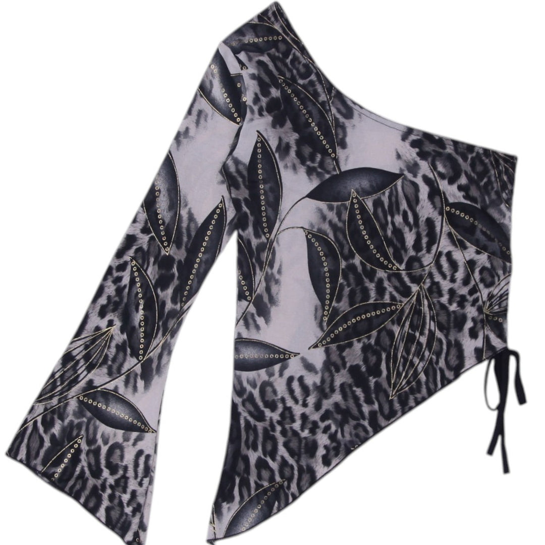 Y2K Ladies Asymmetric Leopard Leaf One Shoulder Top | Migration_Y2K Tops - Side View | Fashion Rerun