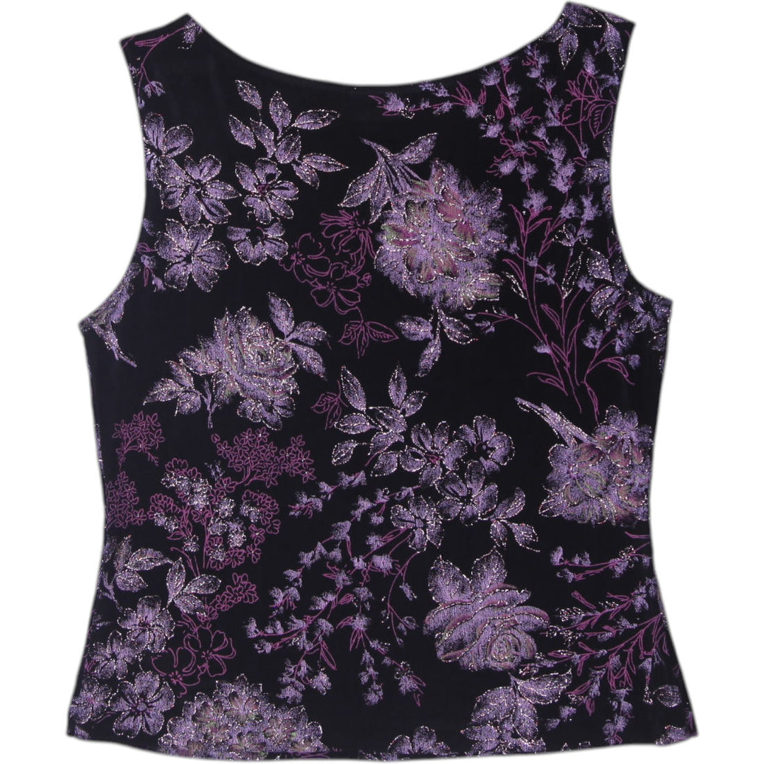 Y2K Ladies XSCAPE by Joanna Chen Purple Floral Glitter Tank Top Size M