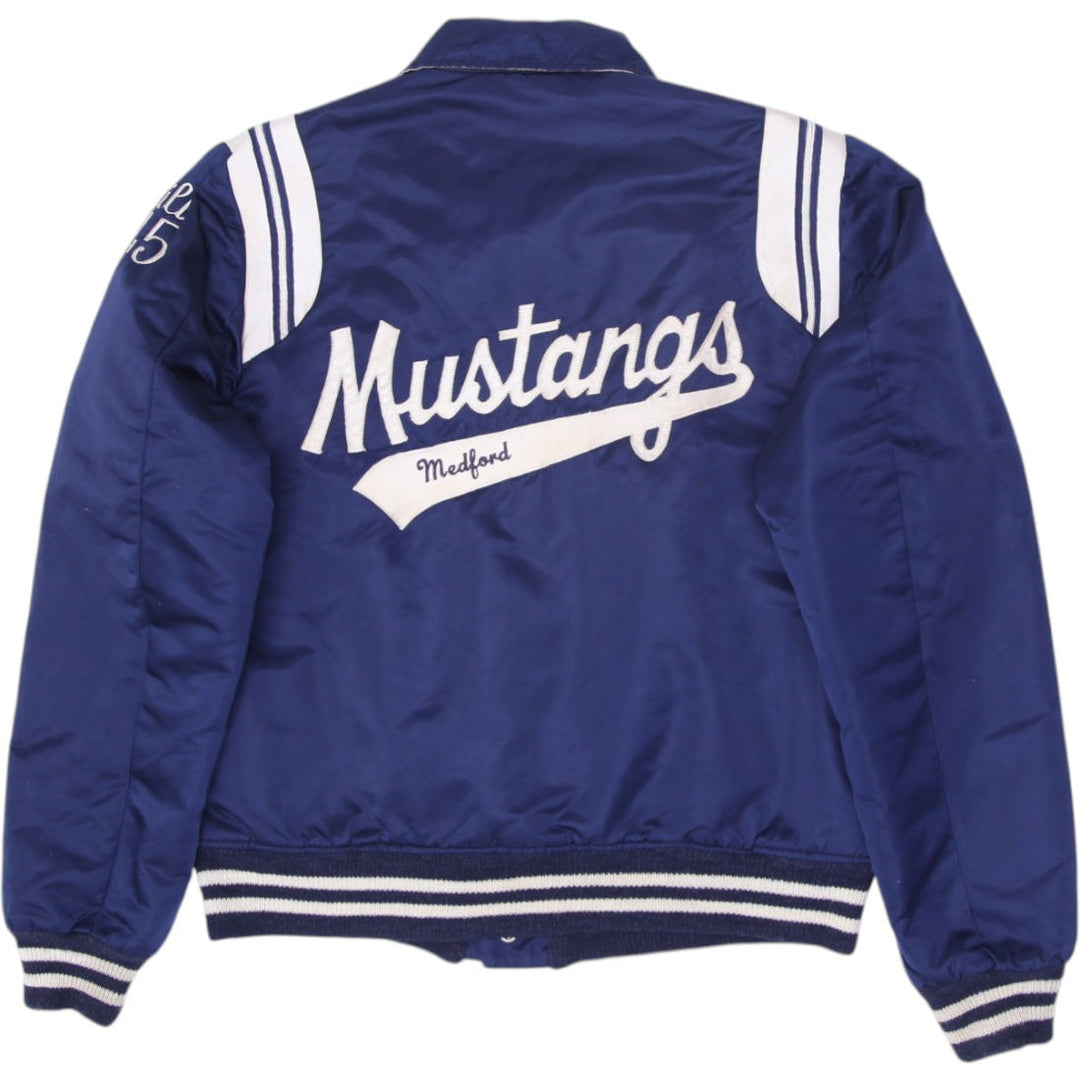 Vintage Medford High Mustangs Varsity Jacket Navy Embroidered Striped 1982-83 Size 42 | Migration_Jackets - S | Fashion Rerun