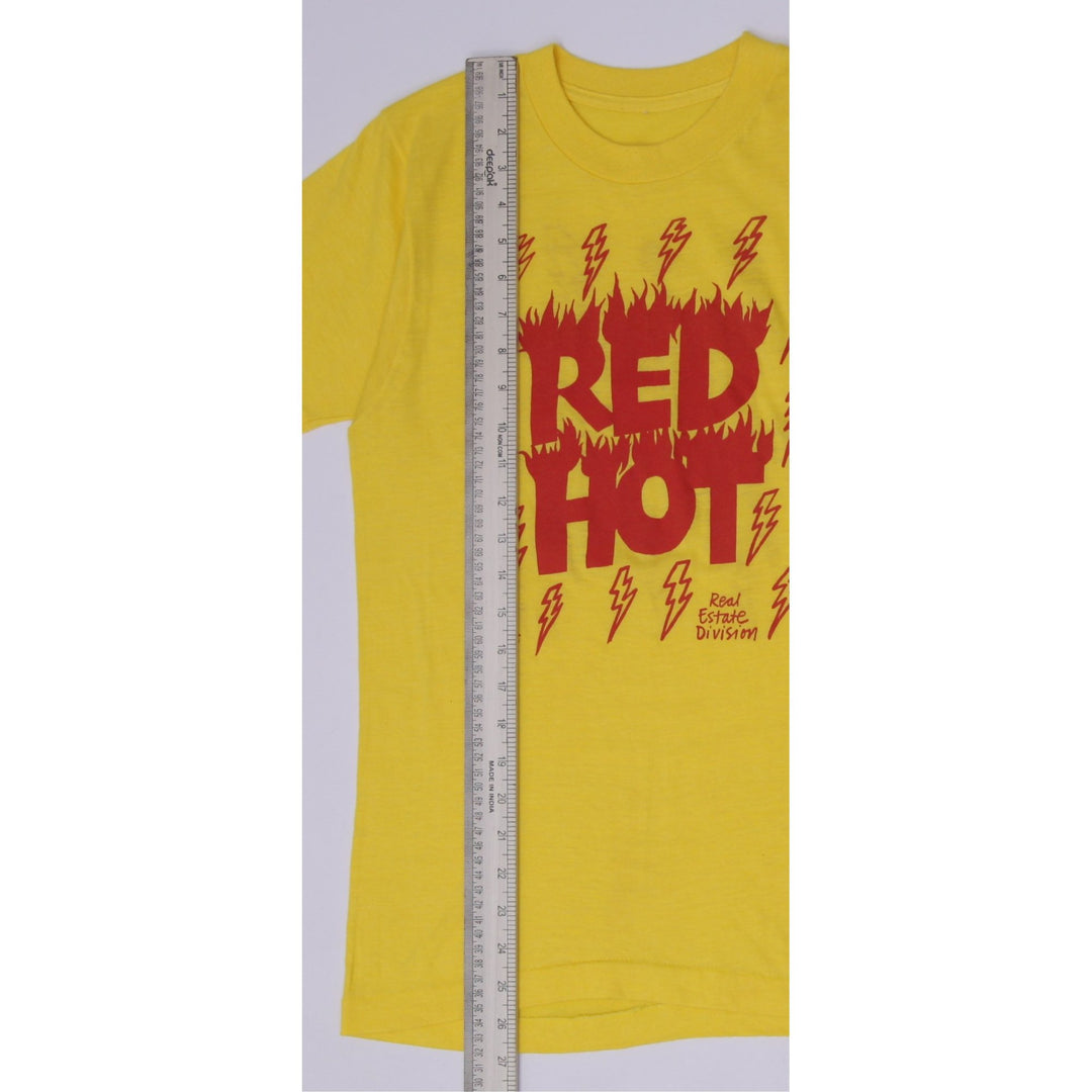 Vintage 1985 Red Hot Real Estate Division Double Sided Lightning Bolt T-Shirt