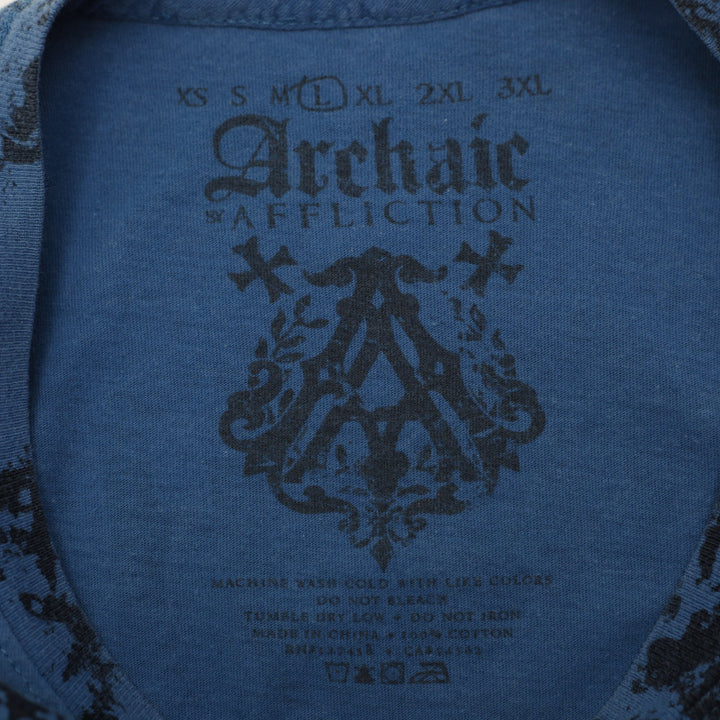 Y2K Mens Archaic by Affliction Phoenix Double Sided Atelier Blue Graphic T-Shirt