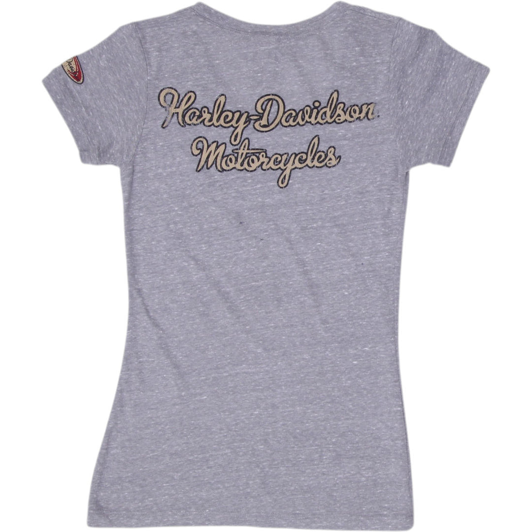 Ladies Harley Davidson T-Shirt Gray Graphic Casual Motorcycle Size M