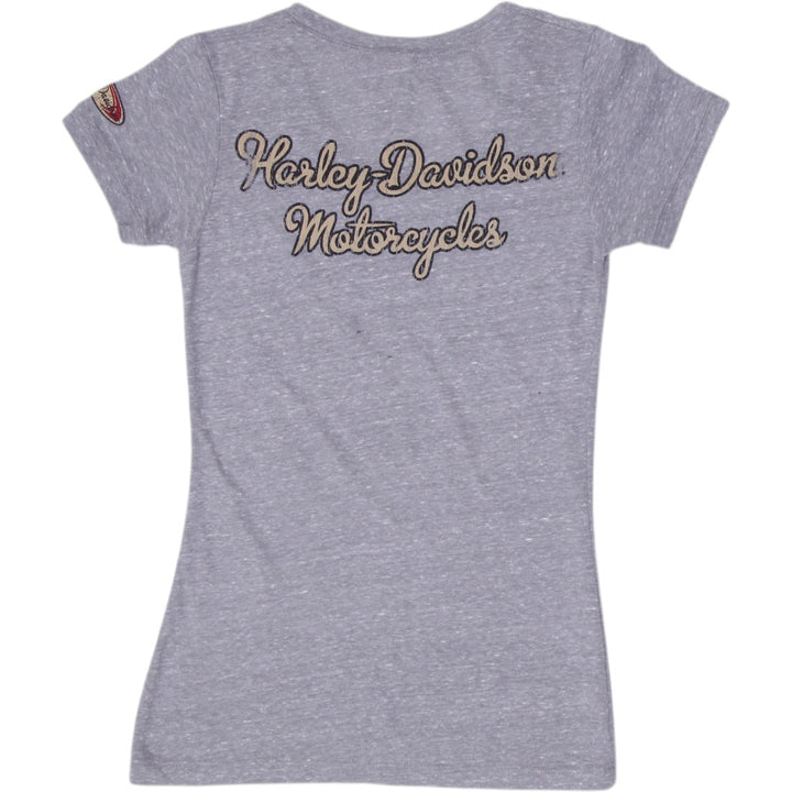 Ladies Harley Davidson T-Shirt Gray Graphic Casual Motorcycle Size M
