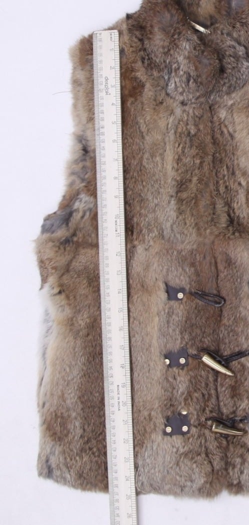 Michael Kors Luxury Real Rabbit Fur Vest L Brown Pieced Natural Toggle Closure