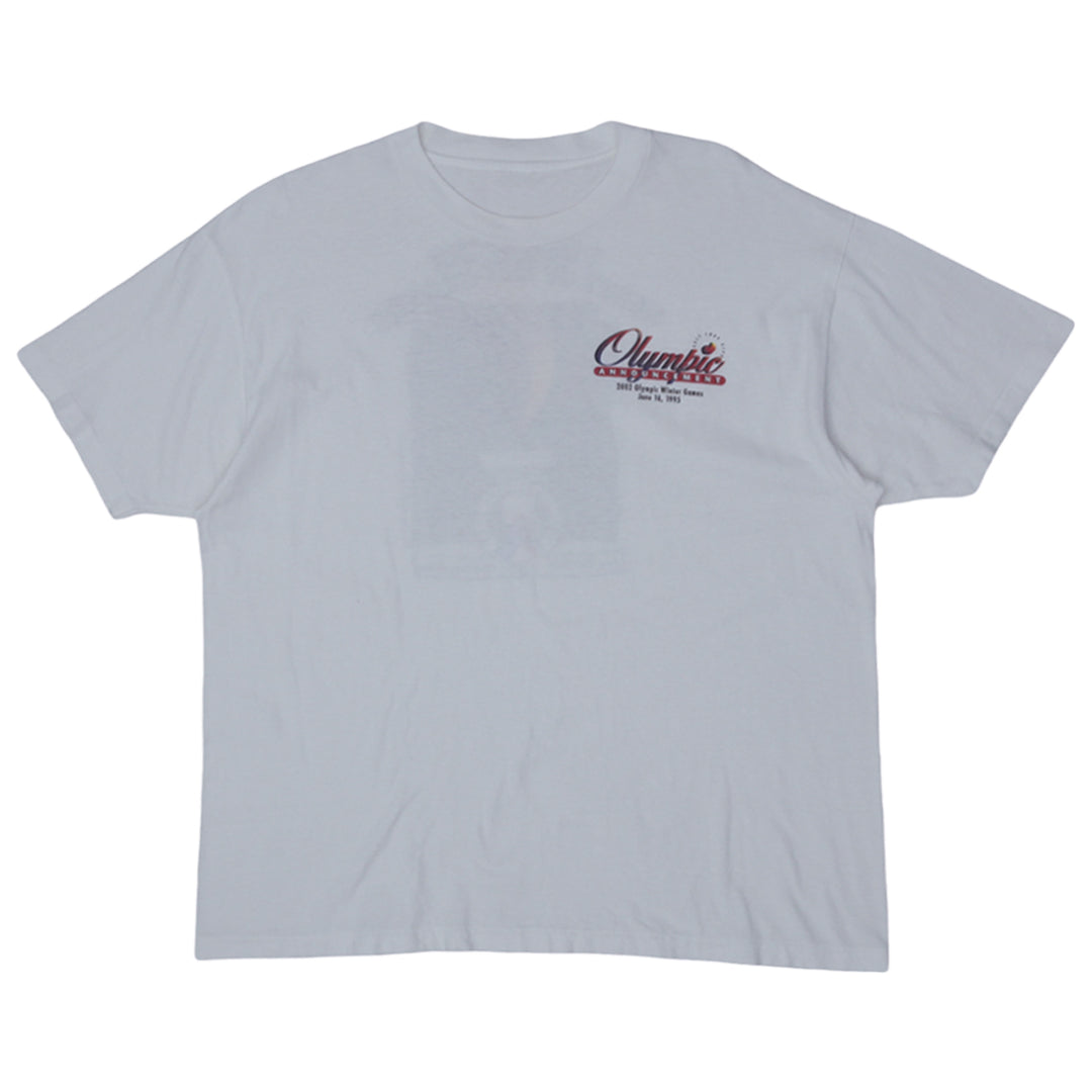 Vintage 1995 Salt Lake City Olympic Announcement T-Shirt -Party Of The Century Single Stitch - Fashion Rerun Vintage Migration_T-Shirt