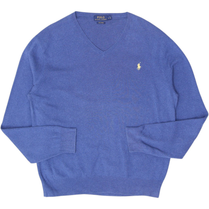 Mens Polo Ralph Lauren Sweater Blue V-neck Logo Knitwear