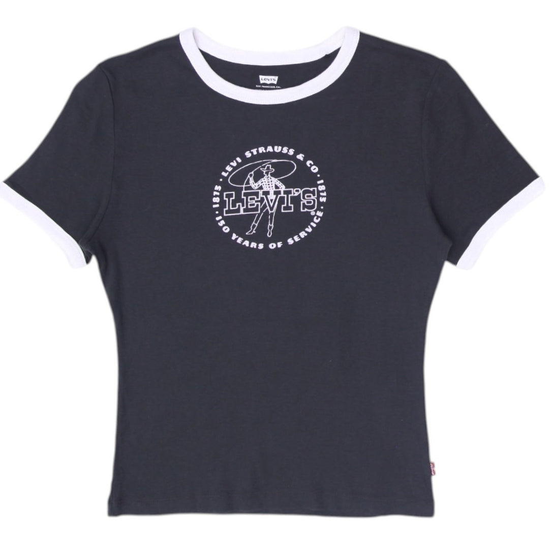 Y2K Ladies Levis Vintage-Style Ringer Baby Tee Size M