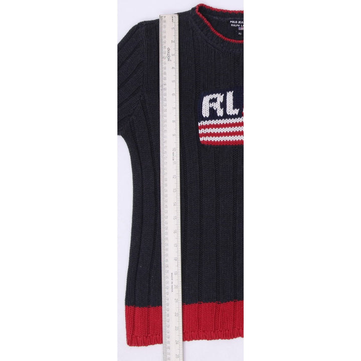 Vintage Polo Ralph Lauren Ribbed American Flag Charcoal Grey Knit Sweater