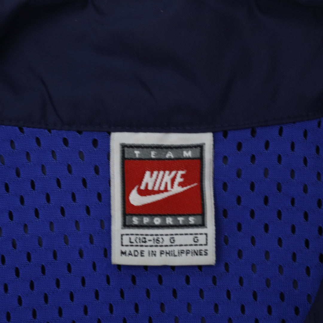 Vintage Youth Boys Nike Windbreaker Jacket Blue Yellow Piping Sportswear L | Migration_Jackets - Back View | Fashion Rerun