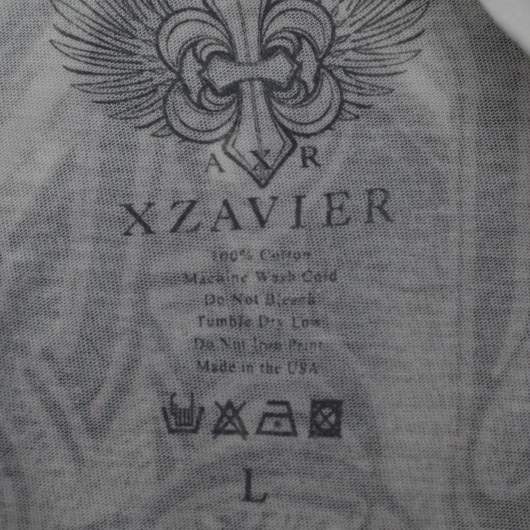 Y2K XZAVIER AXR Graphic T-Shirt White Cross Wings Rhinestone Gothic MMA Men's L