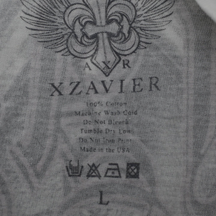 Y2K XZAVIER AXR Graphic T-Shirt White Cross Wings Rhinestone Gothic MMA Men's L