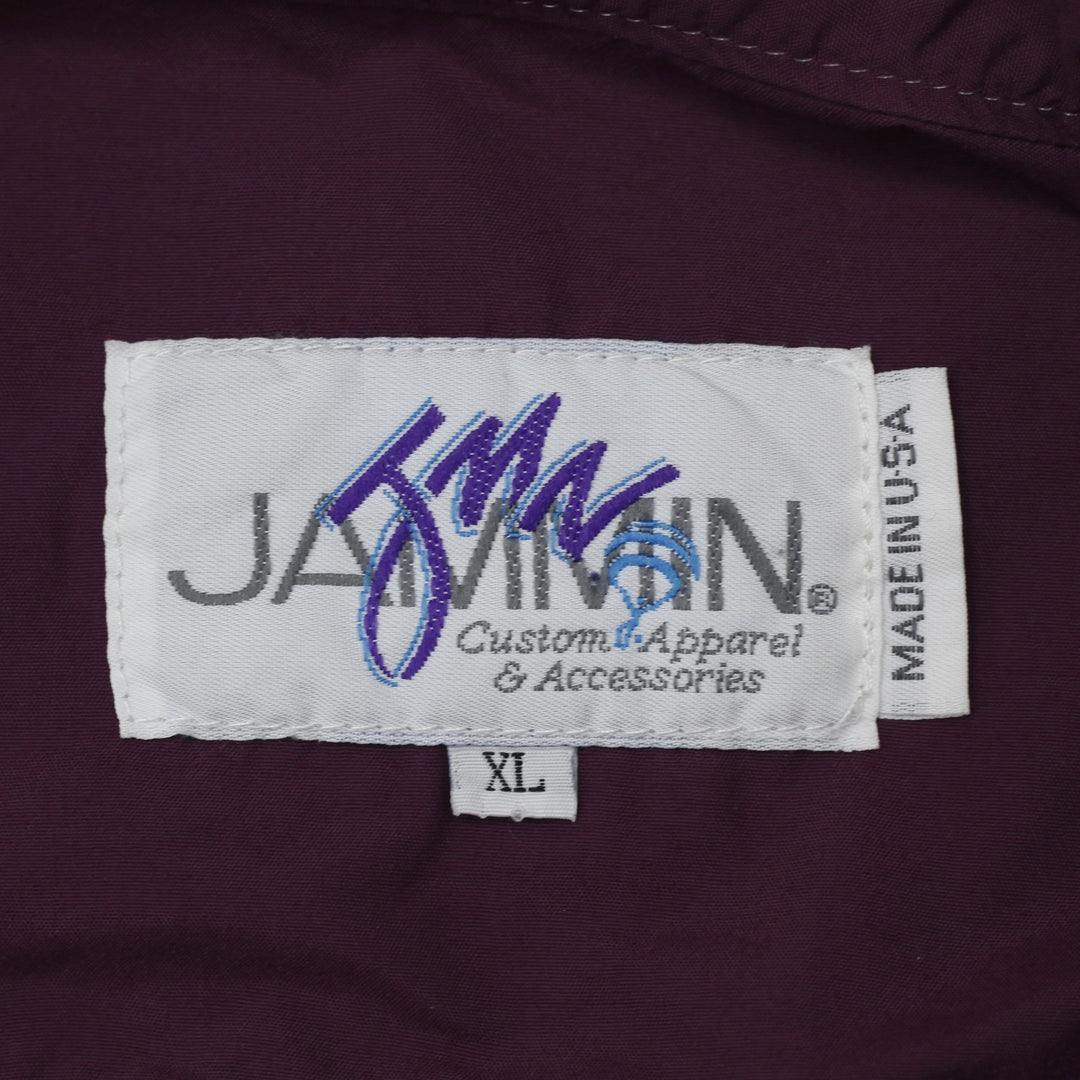 Vintage Mens Jammin Mighty Ducks Varsity Jacket Maroon White Teal Graphic | Migration_Jackets - Back View | Fashion Rerun